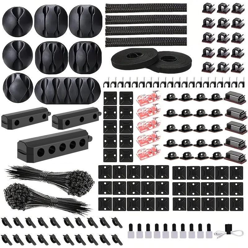 352 Piece Cable Management Tool Kit, Cable Organizer, 4 Cable Sleeves, 43 Clips, 10 Wire Holders, 22 Ties, 20 Wall Mounts, 200 Fasteners for TV Office Home Electronics