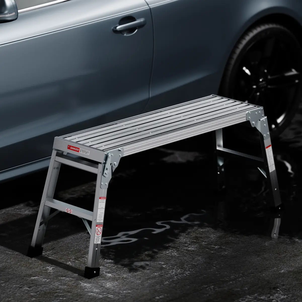 Foldable Aluminum Work Platform Ladder - Functional Lightweight Folding Steps, Outdoor Support Platform, ANSI-Certified 225 LBS Capacity, 40" Portable Bench