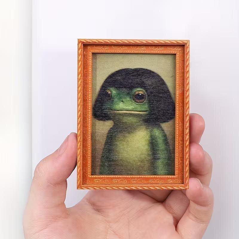 1pc Funny Frog Refrigerator Stickers, Wooden Refrigerator Stickers, Wooden Photo Frame Refrigerator Stickers, Magnetic Refrigerator Stickers, Refrigerator Decorating Magnet, Funny Gifts