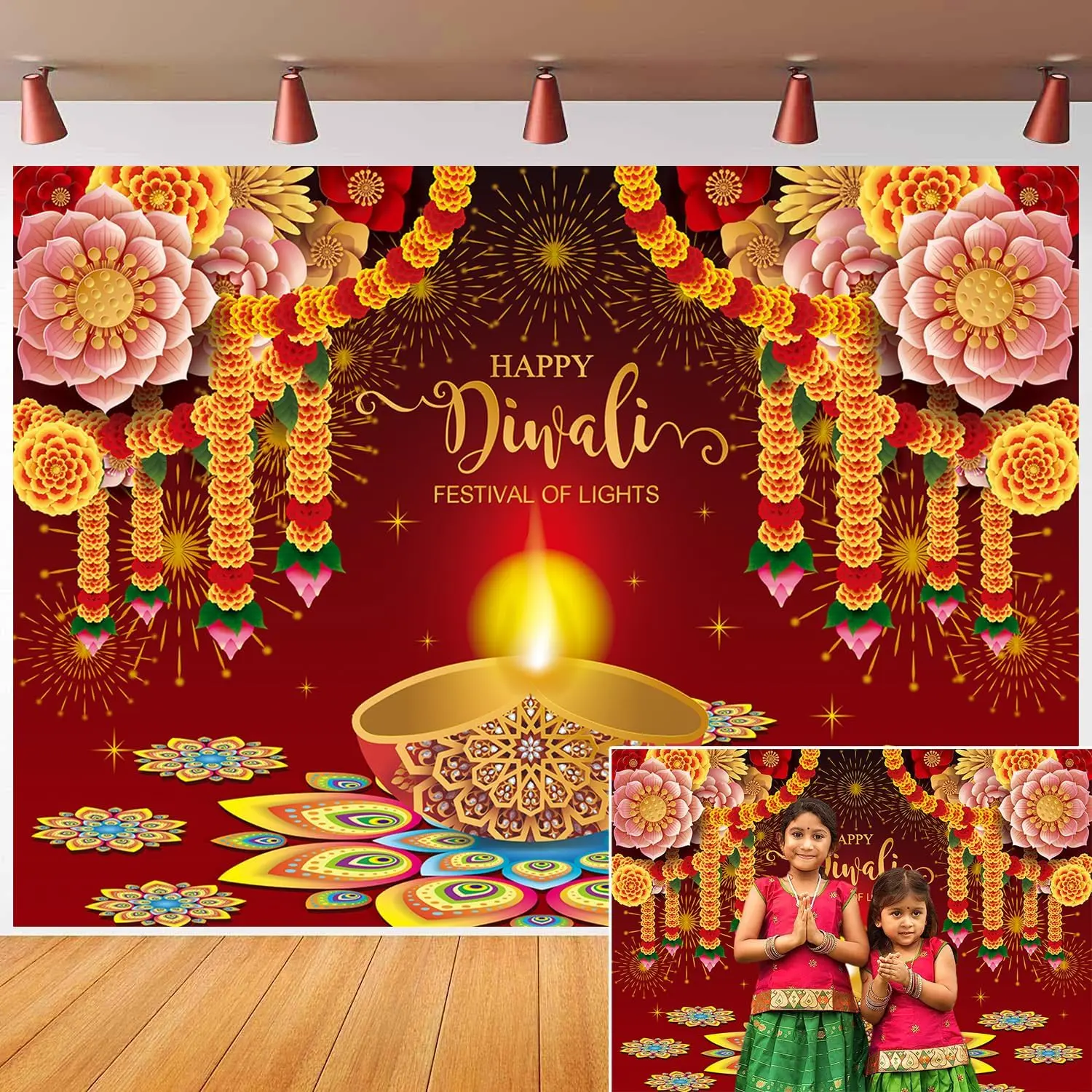 Happy Diwali Backdrop 7x5FT Deepavali Decorations Diwali Photography Background for Indoor Outdoor Home Indian Festival of Lights Party Decor Supplies