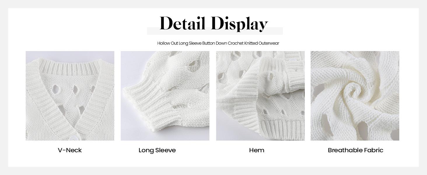 Arssm Crochet Cardigan Sweaters for Women Hollow Out Sweater| V Neck, Long Sleeve, Button Down, 2026 Summer Fall, Chunky Knit Sweater, Oversized Cover Up