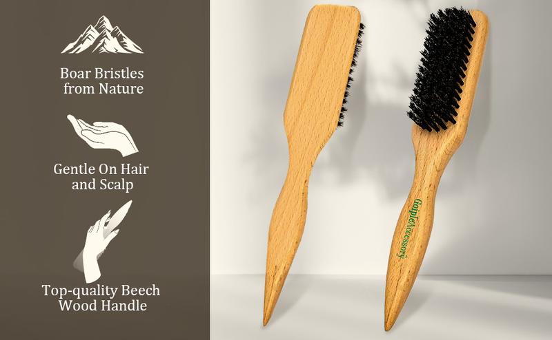 Boar Bristle Hair Brush Slick Back Hair Brush for Sleek Ponytail Bun & Smoothing Baby Hairs- Wooden Hair Brush for Men Women Natural