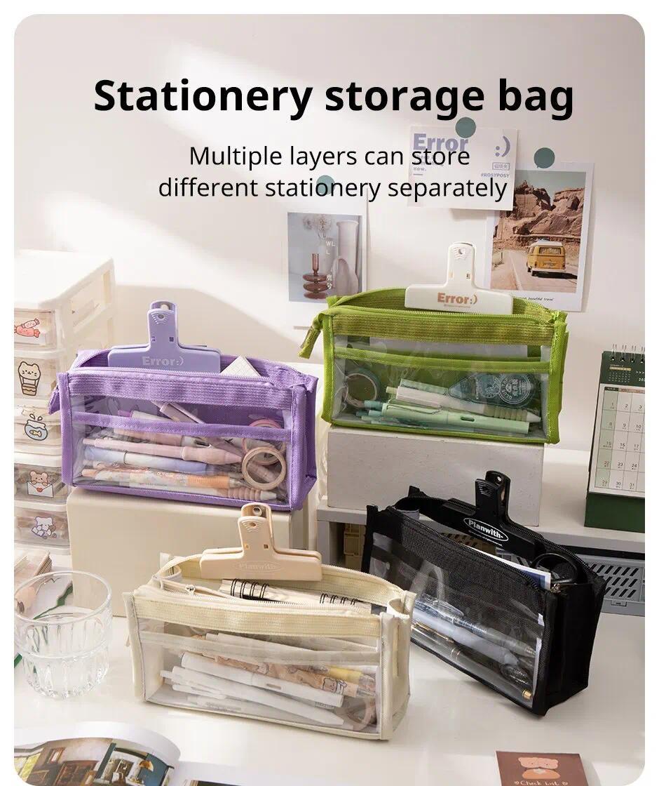 Six Layer Large Capacity Pencil Case Stationery Supplies High Appearance Transparent PVC Storage Stationery Bag