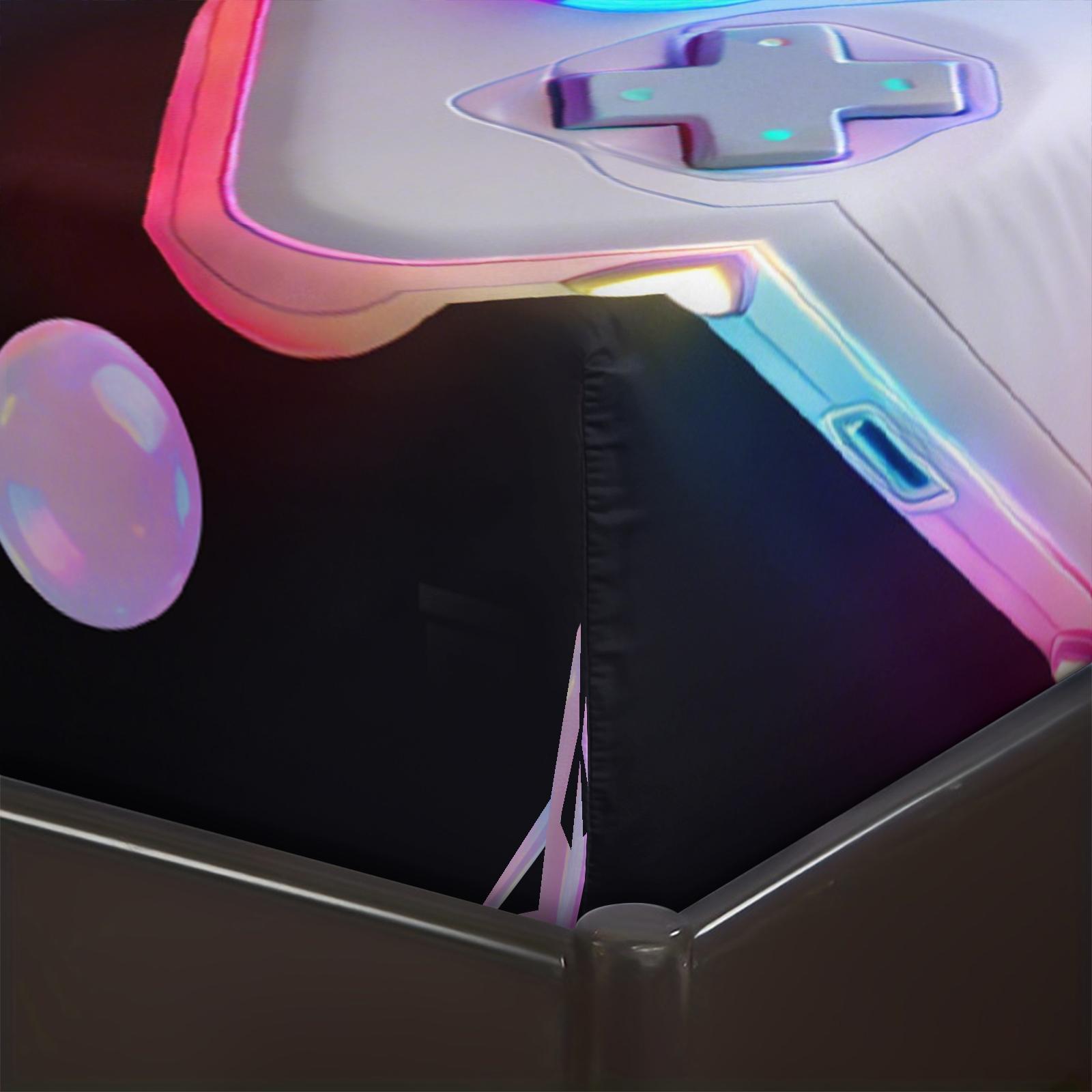 3-Piece Neon Game Controller Bed Set Fitted Sheet Set, Cyberpunk Style, Soft Skin-Friendly Fabric, Ideal for Gaming Rooms, Boys' Dorms, Comfortable & Stylish