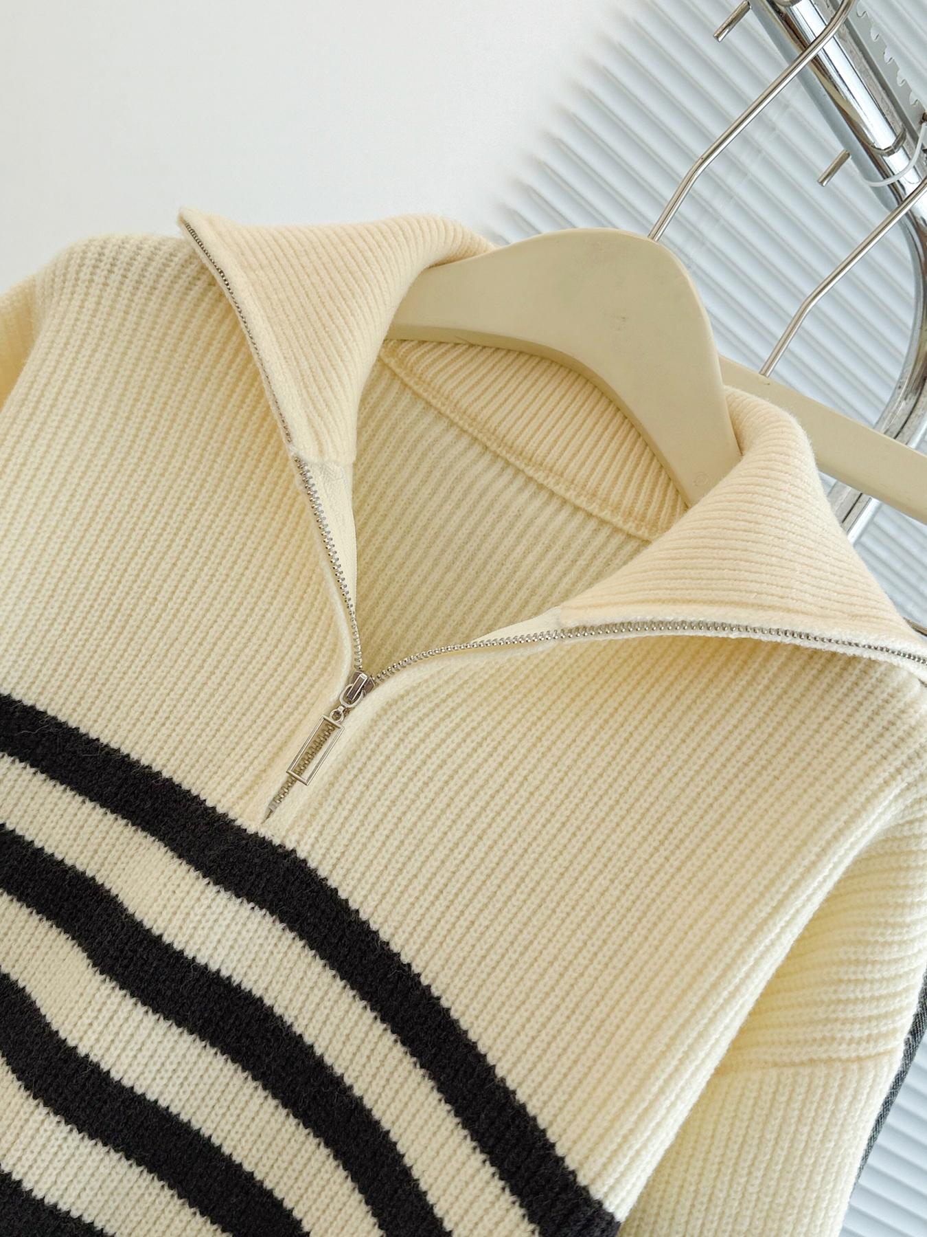 Autumn Winter Striped Zipper Collar Pullover Sweater, Fashion Casual Loose Fit Knitwear, Versatile Long Sleeve Top for Men & Women