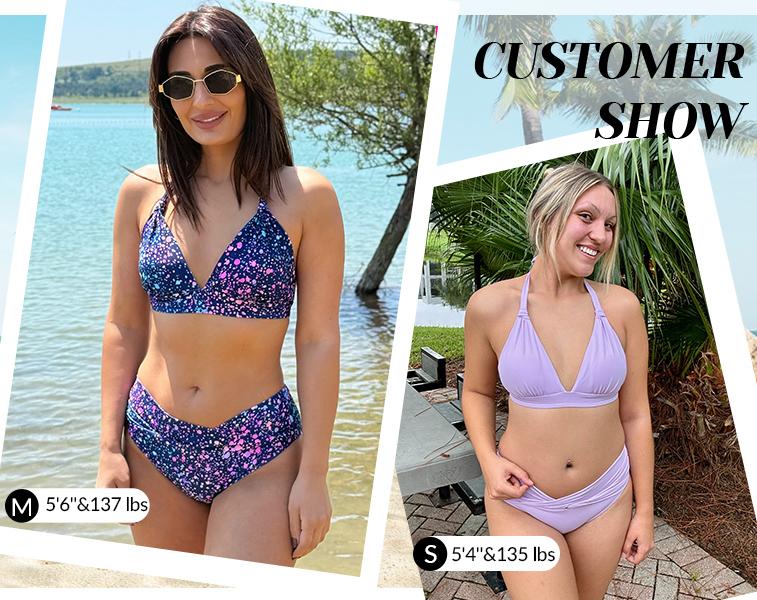 Yonique Women Girls Two Piece Bathing Suits Push Up Bikini Set Halter Swimsuit Swimming Clothing Vintage Swimwear