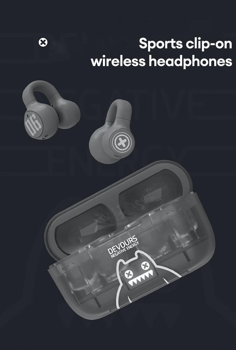 ZOMBIESCAT MGM-004 Clip-On Wireless Headphones with Bluetooth 5.3, Noise-Canceling Earbuds with Microphone, Cool Lighting Effects, Lightweight and Refined Design, Secure Fit for Sports, Audio Wireless Headsets for Music & Phone Calls