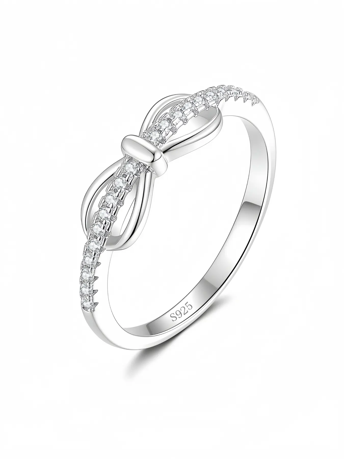 S925 Sterling Silver Elegant Bow Ring inlaid with D-color lab-grown moissanite, ideal gifts for birthdays, wedding anniversaries and Christmas