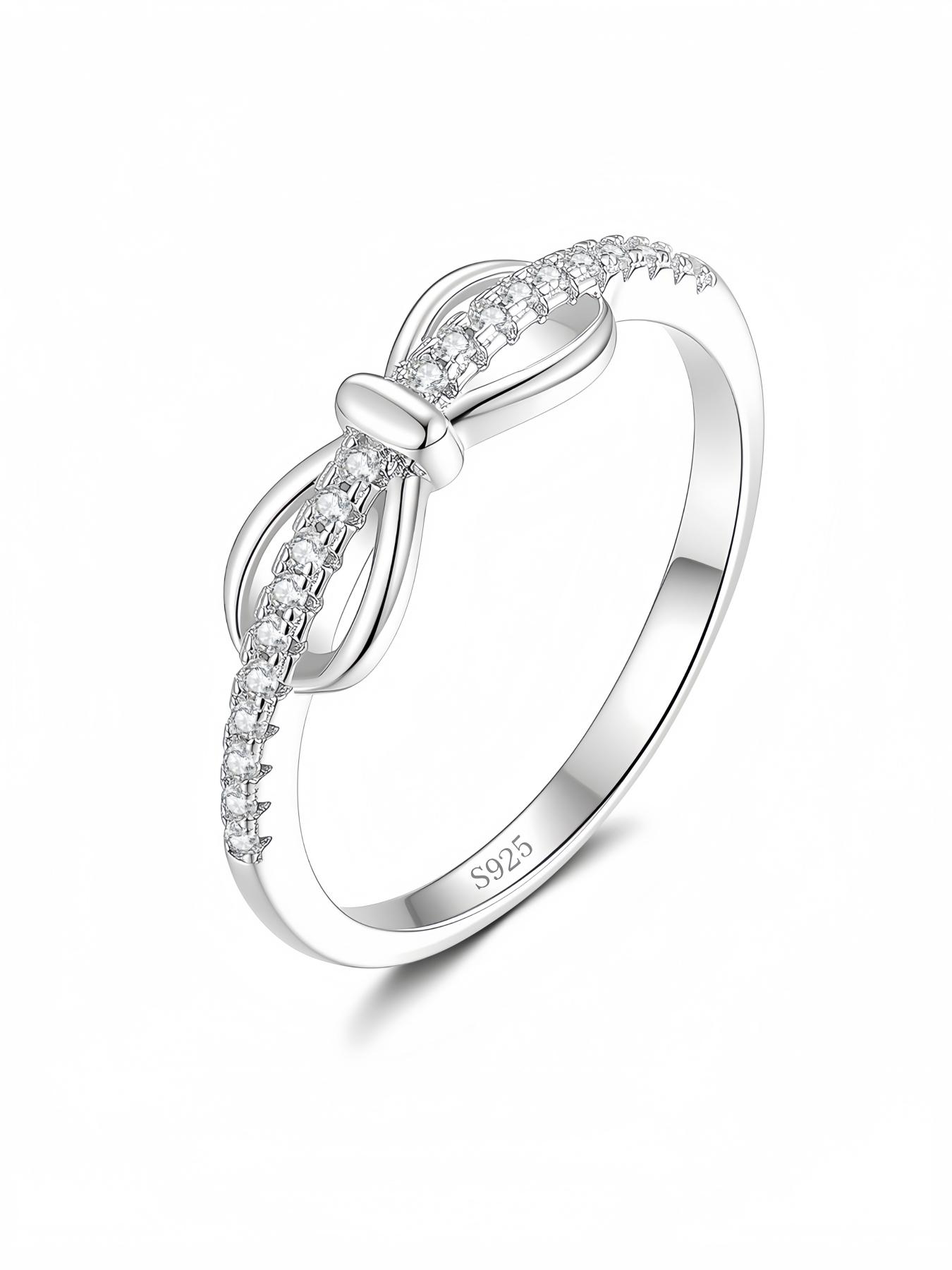 S925 Sterling Silver Elegant Bow Ring inlaid with D-color lab-grown moissanite, ideal gifts for birthdays, wedding anniversaries and Christmas