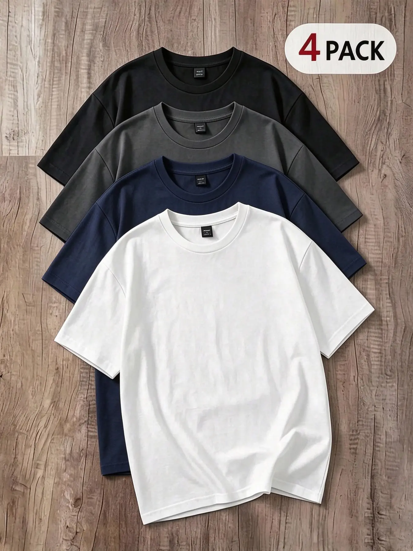 4-Pack Men's Round Neck Short Sleeve T-Shirts, Casual Solid Color, Breathable Knit Fabric, Ideal for Daily Wear, Simple Street Style