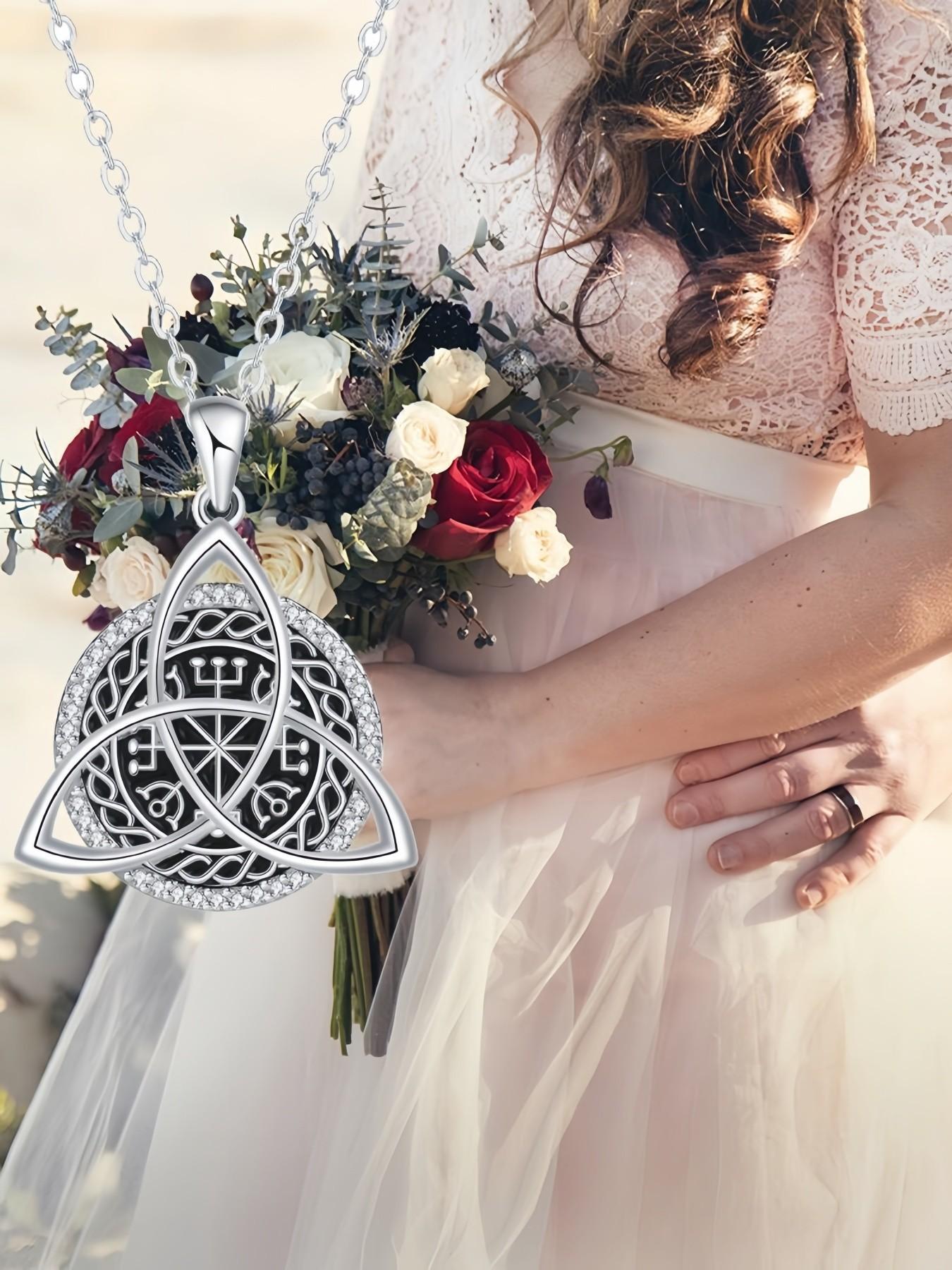 Triangle Pact · Dark Pattern Diamond Original niche Celtic knot vintage gem & diamond necklace with purple preserved rose gift box. Perfect for birthdays, Mother's Day, Valentine's Day and all festive gifting.