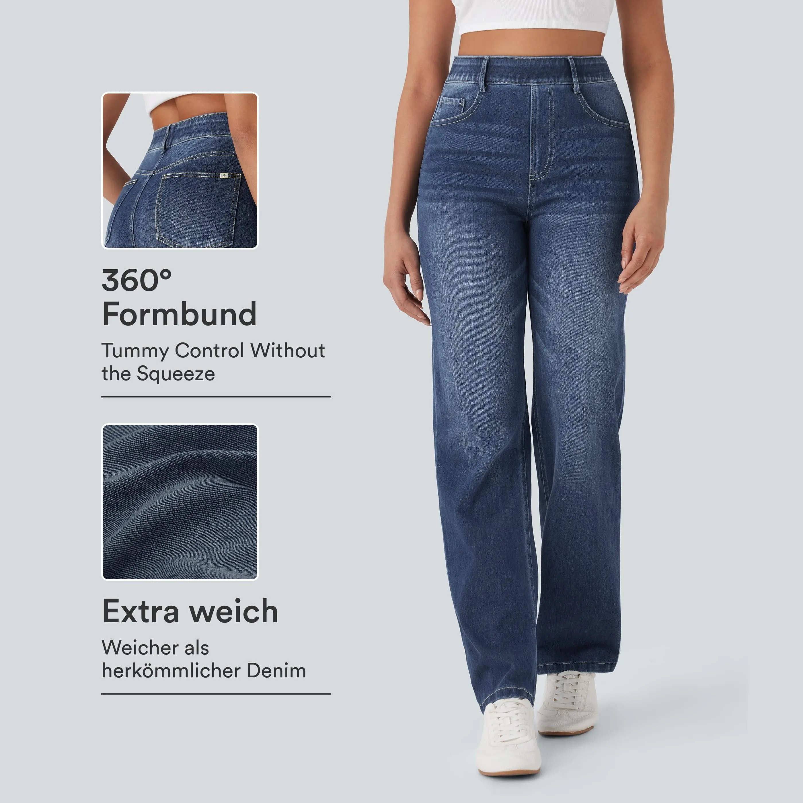 Halara Flex™ High Waisted Tummy Control Pockets Straight Leg Washed Casual Jeans