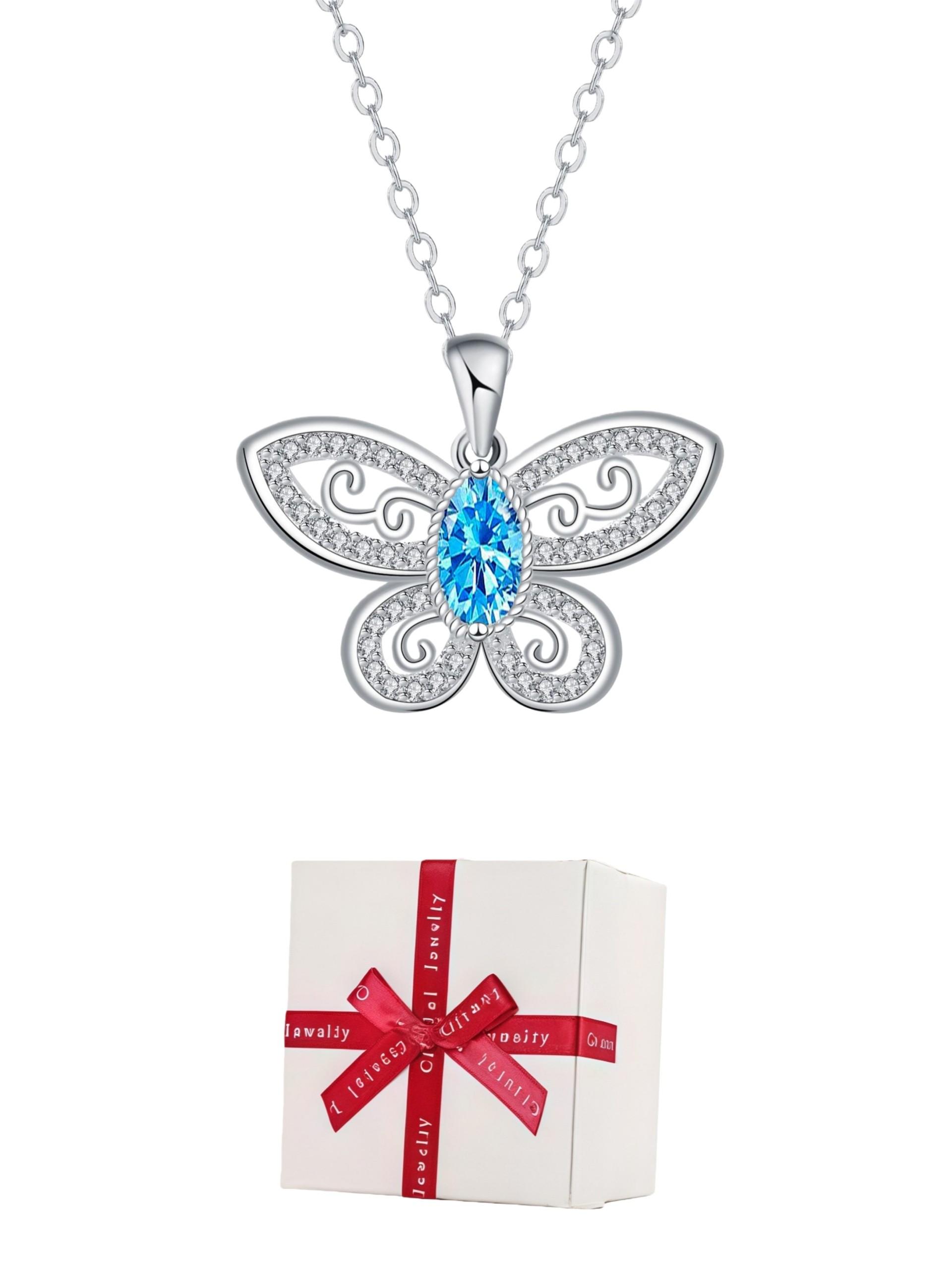 Star Blue Butterfly Rhyme · Tender Wish Original light luxury & premium sapphire butterfly necklace.Paired with a surprise double-door preserved rose jewelry gift box.Ideal gift for birthdays, Mother’s Day and Valentine’s Day.