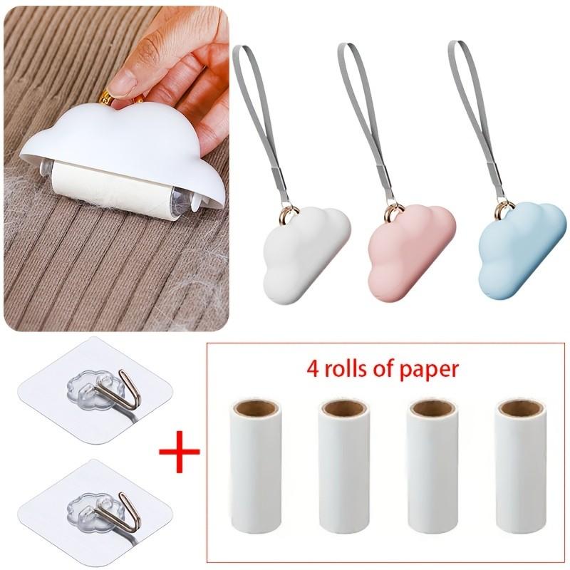 Compact Cloud Pile Remover with 4 Replacement Rolls and 2 Hooks, Washable Pet Hair Extractor for Clothes, Home Decor, Car Seats, Pile Brush