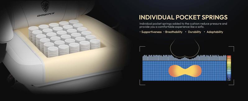 Dowinx Gaming Chair, pocket spring pad, ergonomic computer chair, waist massage and foot pedals for adults, high back gaming chair leather office gaming 300 lb