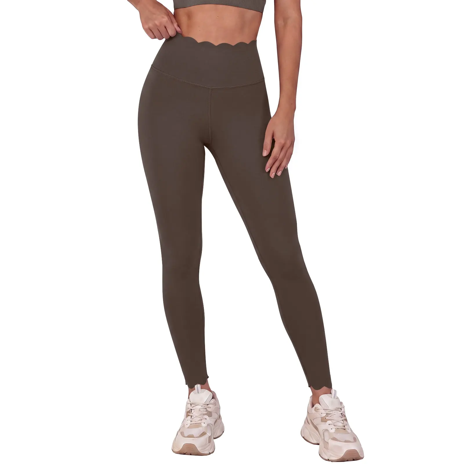 Aoysky Women's High Waisted Leggings for Women - Tummy Control, Scallop Waist, Buttery Soft, Full Length Sporty Chic Sports Bottoms for Gym Yoga, Cold Wash Compatible, Second Skin Fit, Universal Sport