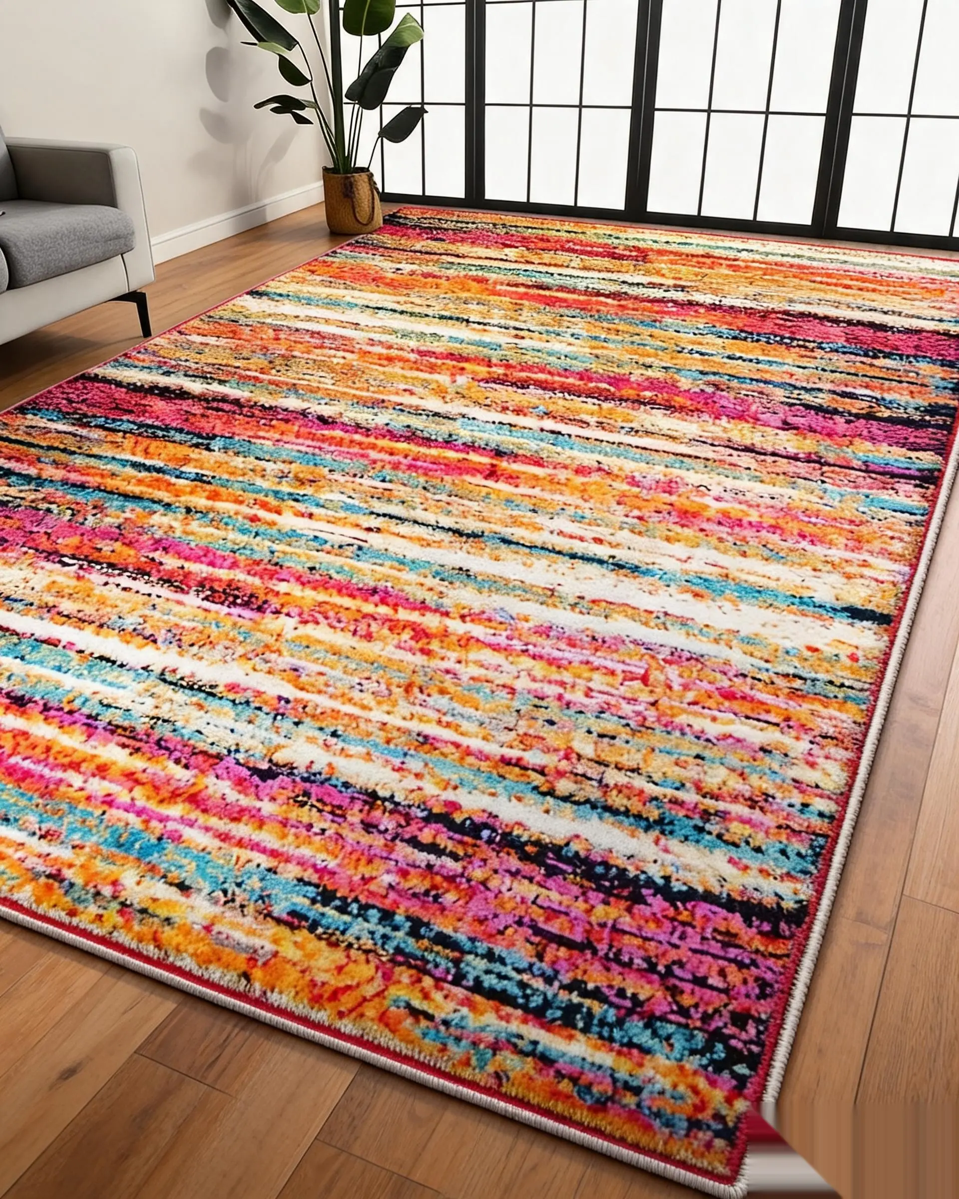 5x7ft Modern Stayput Area Rug, Soft Low-Fuzz Carpet with Non-Slip Backing, Washable Grayish-White Decor for Living Room, Bedroom Living Room Rugs