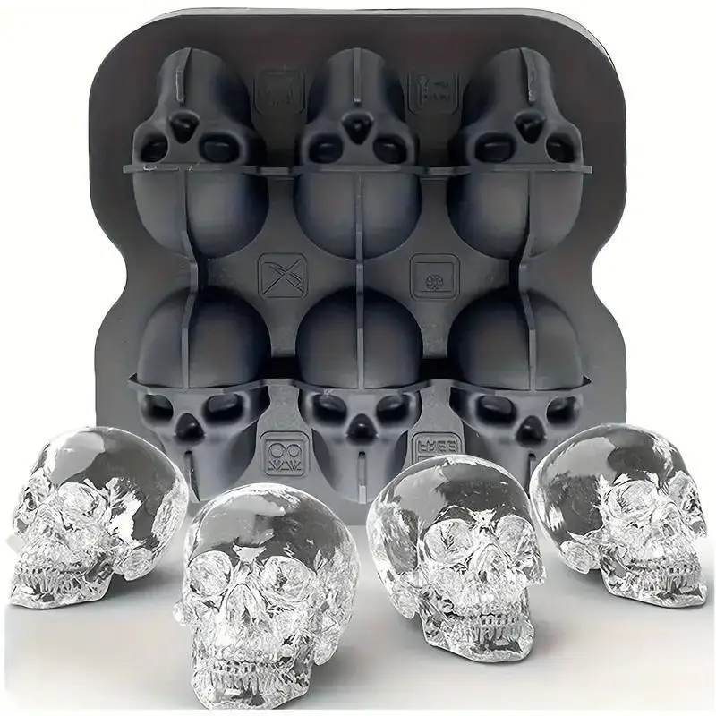 Skull Ice Cube Mold, Silicone BPA-Free Freezer Tray, Ice Cube Trays for Freezer, Kitchen Party DIY Soft Drink Coffee Soda Halloween Decor, Home Accessories