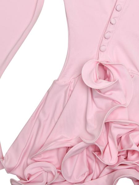 Women's Plain Ruffle Trim Button Dress, Elegant Street Fashion Long Sleeve Dress for Party Club Dating Wear, Ladies Dress for All Seasons