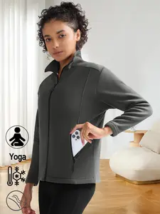 Women's Thick Windproof Warm Fitted Jacket, 440g Fleece Fabric, Full Zip Stand Collar Coat, Winter Outdoor Adventure & Daily Use