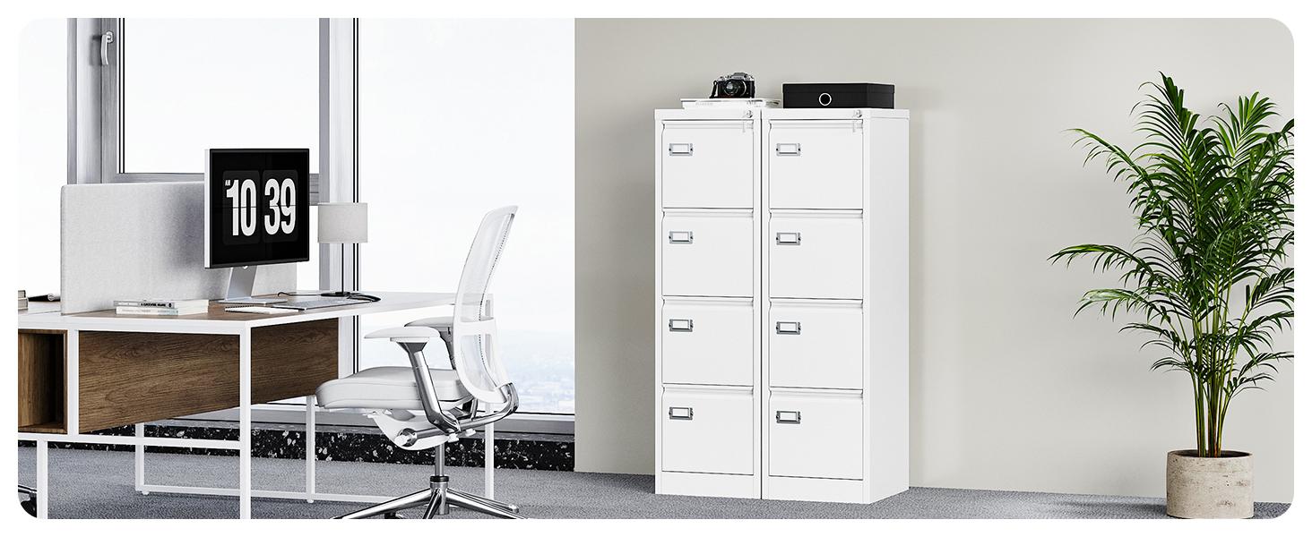 Yizosh 4 Drawer Black File Cabinet with Lock, Filing Cabinets for Home Office, Metal Locking Office File Storage Cabinets with Drawers, Vertical Small Filing Cabinet Organizer for Legal/A4