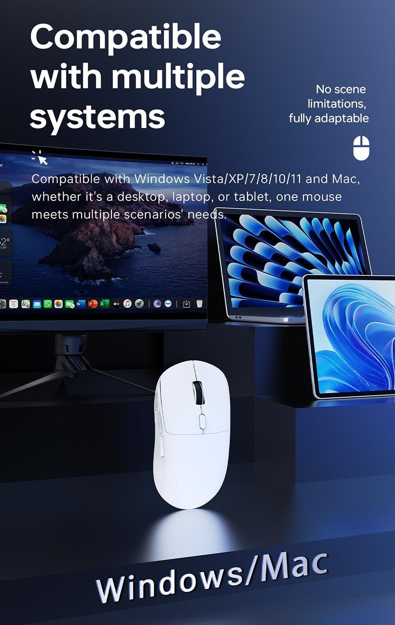 NJ07 Wireless Office Mouse AJAZZ Soft Tone Button the third mock examination Computer Office Mouse 1kHz Rate of Return Game Mouse 2.4G Wired BT Six gear DPI Adjustment 12800 Lightweight 67g Office Supplies Multi scenario Application