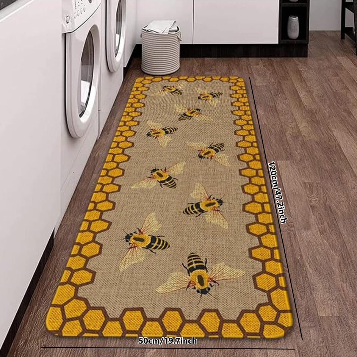 Geometric Bee Pattern Kitchen Runner Rug Set, Square Printed Carpet for Living Room Sofa Bedside, Home Decor, Multiple Sizes Available, Washable Rugs