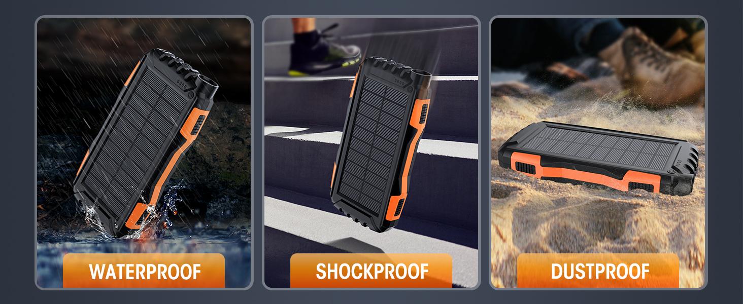 Power-Bank-Solar-Charger 42800mAh Portable Charger External Battery Pack 5V3.1A QC 3.0 Fast Charger with Super Bright Flashlight IP67 Waterproof - Phone