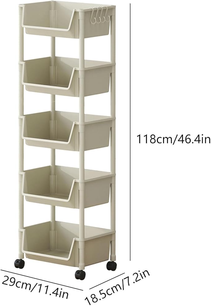 Multifunctional Multi-Layer Plastic Storage Cart with Wheels, Layered Shelf Organizer Bathroom Storage Rack for Bedroom Kitchen Bathroom Living Room