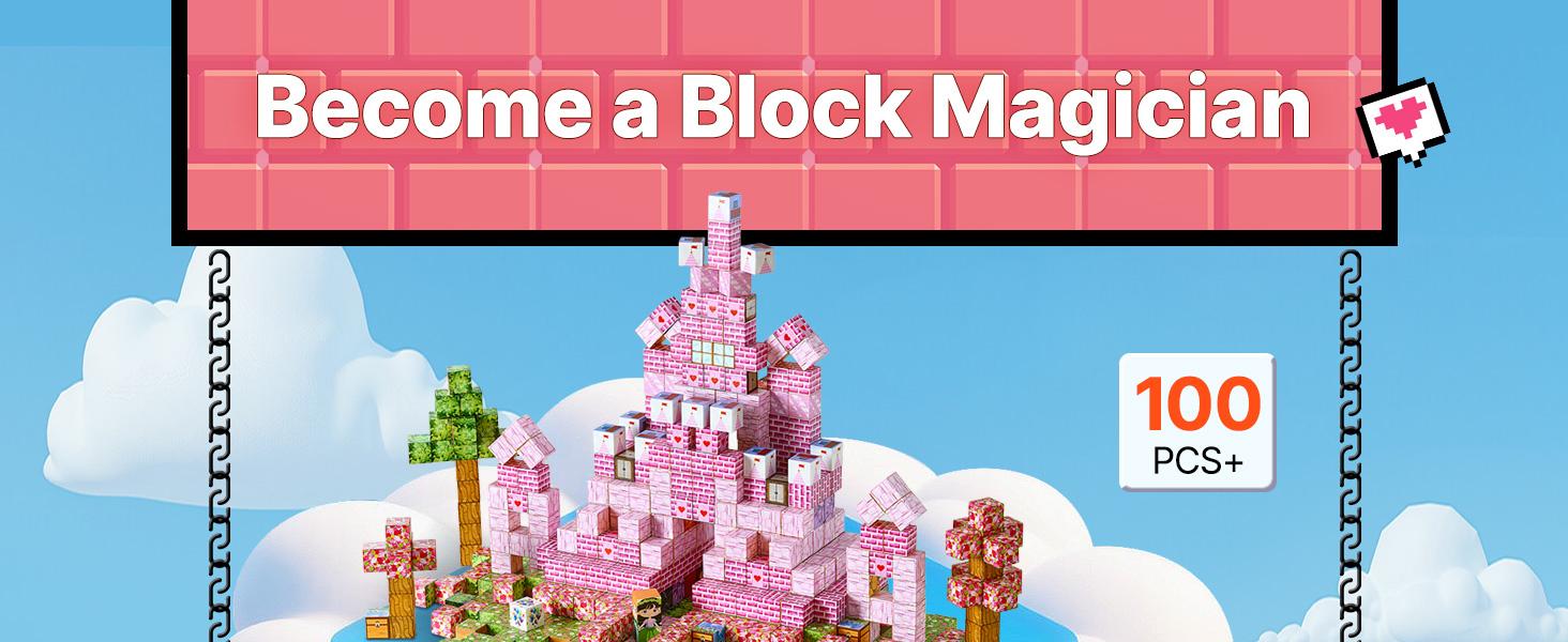 VEVOR Magnetic Blocks, 100 PCS Princess Castle Set, Magnetic Building Cubes for Kids, STEM Montessori Sensory Toys for Christmas Birthday Gift, Construction Stacking Toy for 3+ Years Old Boys Girls