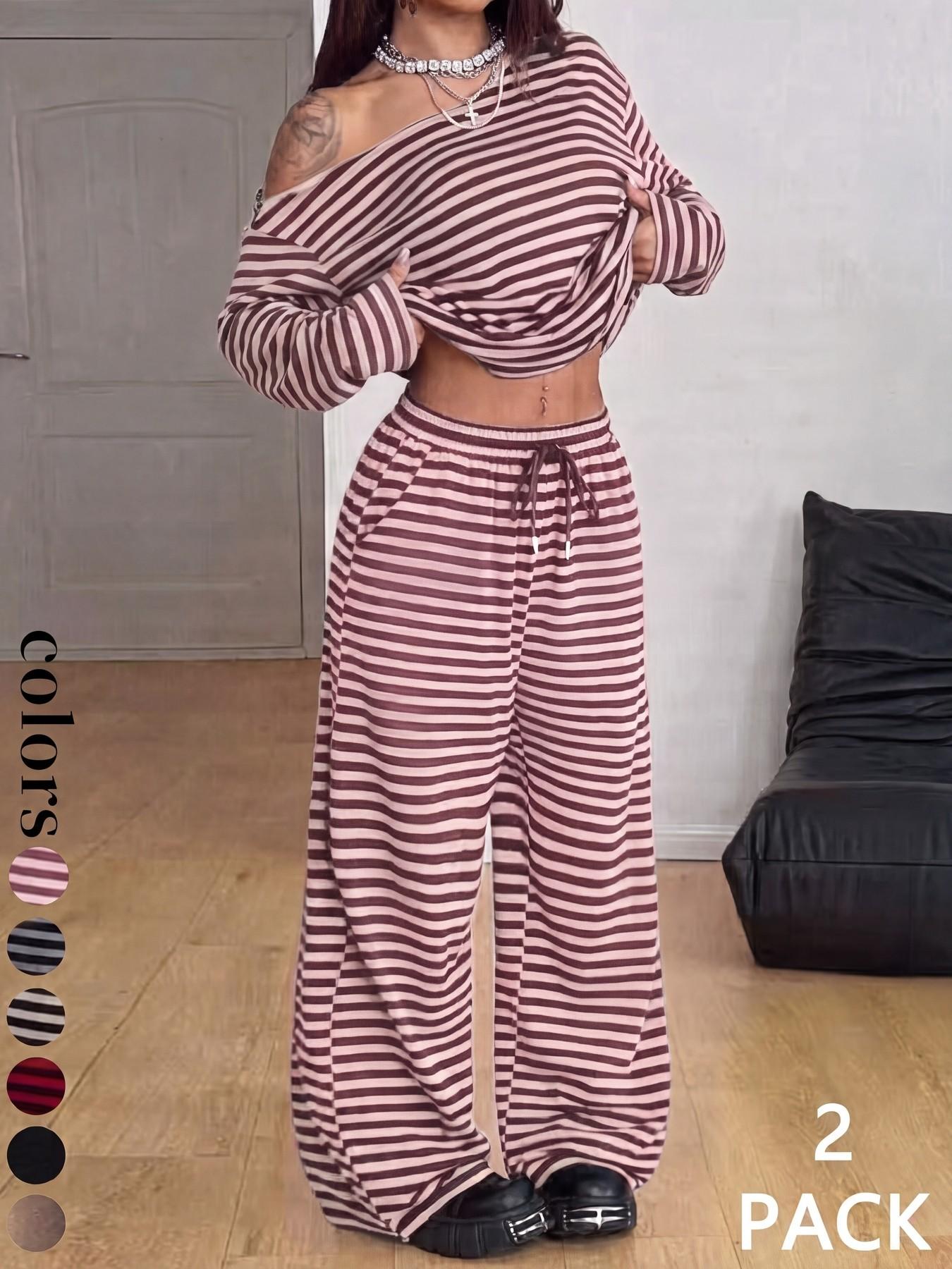 European and American Street Style Four-Season Set, Casual Long Sleeve T-Shirt and Wide Leg Baggy Pants, Comfortable Sportswear for Daily Wear