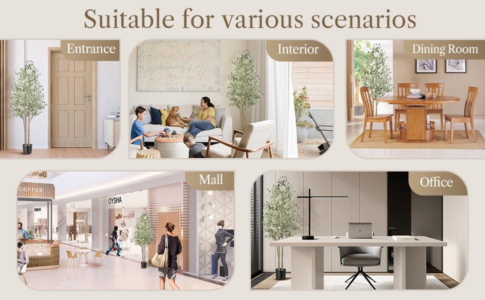 Artificial Olive Tree Silk Plant with Mistletoe – Indoor Faux Tree, Lifelike Fruits, Modern Home & Office Decor