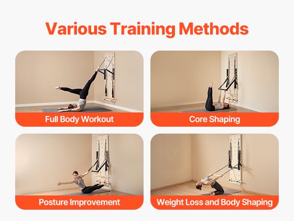 VEVOR Wall Mounted Pilates Reformer Machine, Maple Wood Pilates Springboard, Exercise Equipment with Resistance Springs, Yoga Fitness Trainer, Suitable for Flexibility Balance, Home Gym Studio Workout