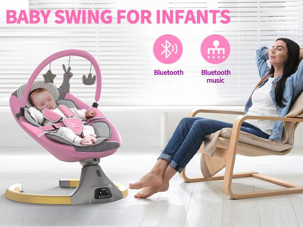 Baby Swing for Infants, Electric Bouncer for Babies, Portable Rocker Bouncer for Newborn Boy and Girls, 5 Speeds, 10 Lullabies, USB & Battery Operated, Indoor & Outdoor Use (Battery not included）