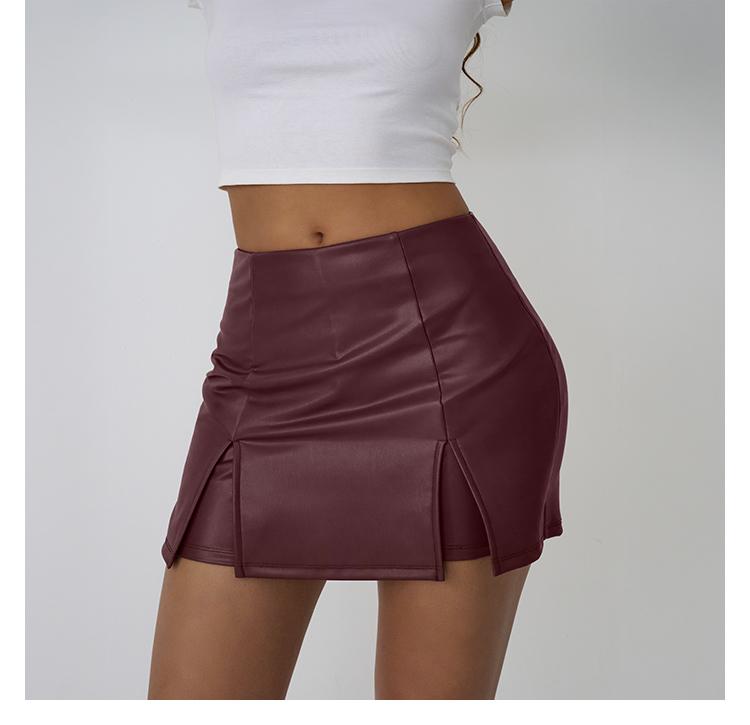 TrendyQueen Wome's Solid Color Zipper Split Hem High Waist Skirt Shorts, Fashion Casual PU leather Skirt Shorts for Daily Outdoor Wear, Ladies Bottoms for Summer