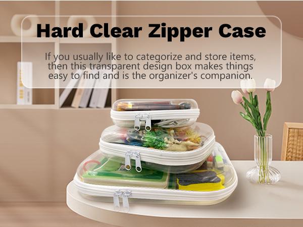 Honitty Clear Hard Shell Zipper Case 3PCS Transparent PVC Plastic Laces Closure Storage Bins for Tools & Small Objects Portable Travel Organizer Set TikTokShopBacktoSchool Colorful Marker Pen Colorful Highlighter Marker Color Pencils