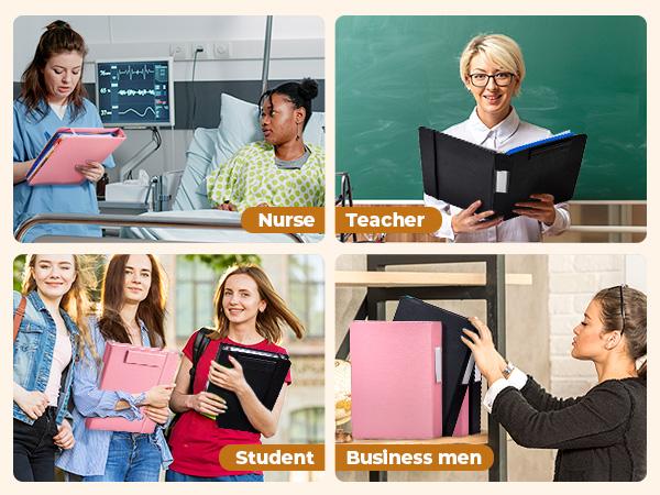 JoyCat 3 Ring Binder Clipboard with Storage, PU Magnetic Clipboards Folder(12.4"x10.2"), Refillable Lined Notepad(11"x8.5"), Ideal for Students,Nurses