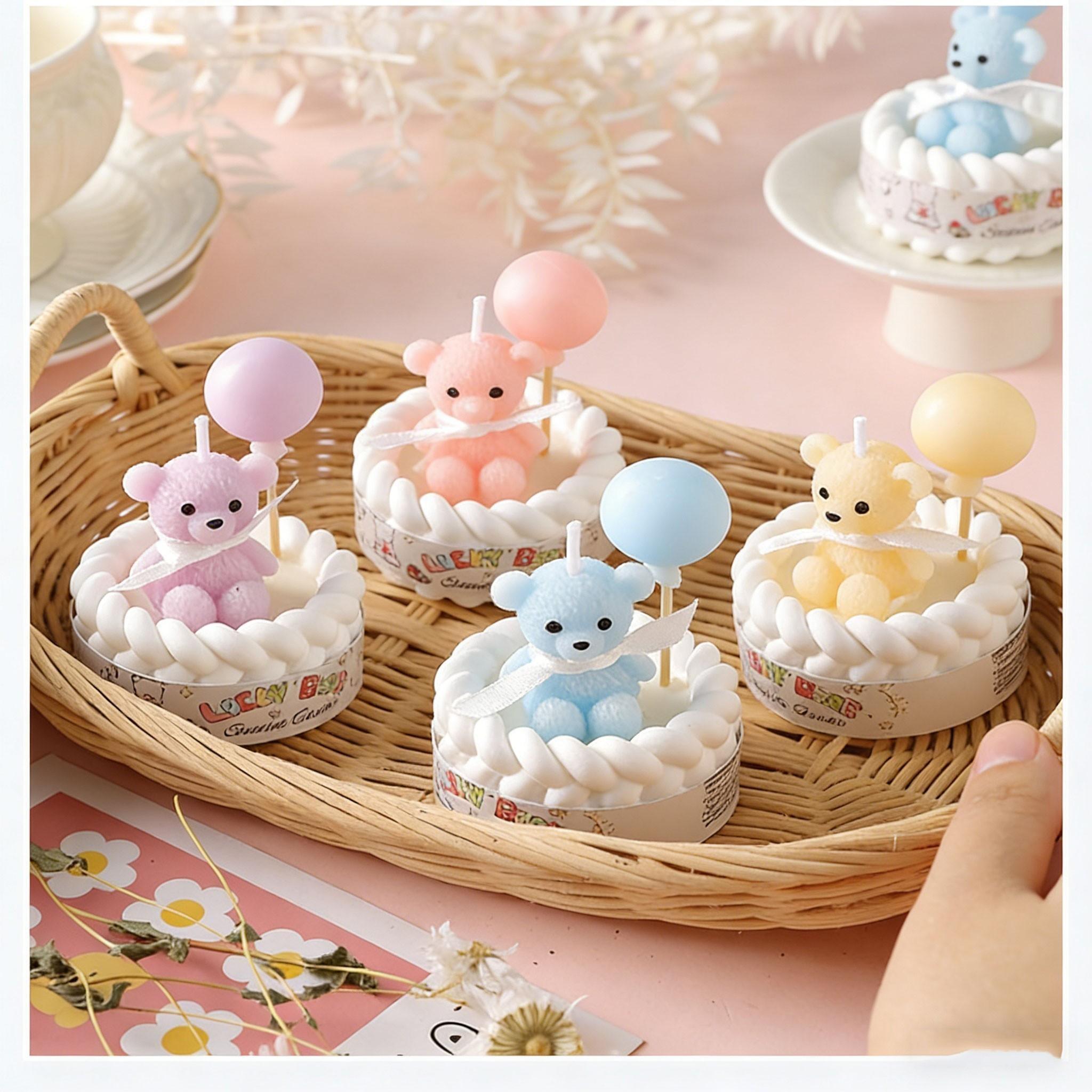 Cute Bear Scented Candle, Macaron Colors, Long-Lasting Gentle Fragrance, Cake Shape Decor, Perfect for Birthday Gifts, Party Decor, Home Aromatherapy