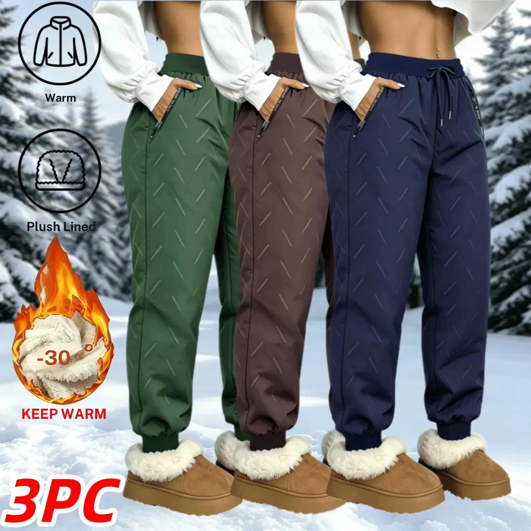 Women’s Fleece-Lined Waterproof Winter Joggers - Thermal Warm, Slim & Everyday Fit Snow Pants for Hiking, Skiing Cold Weather Outdoor Sports Wear