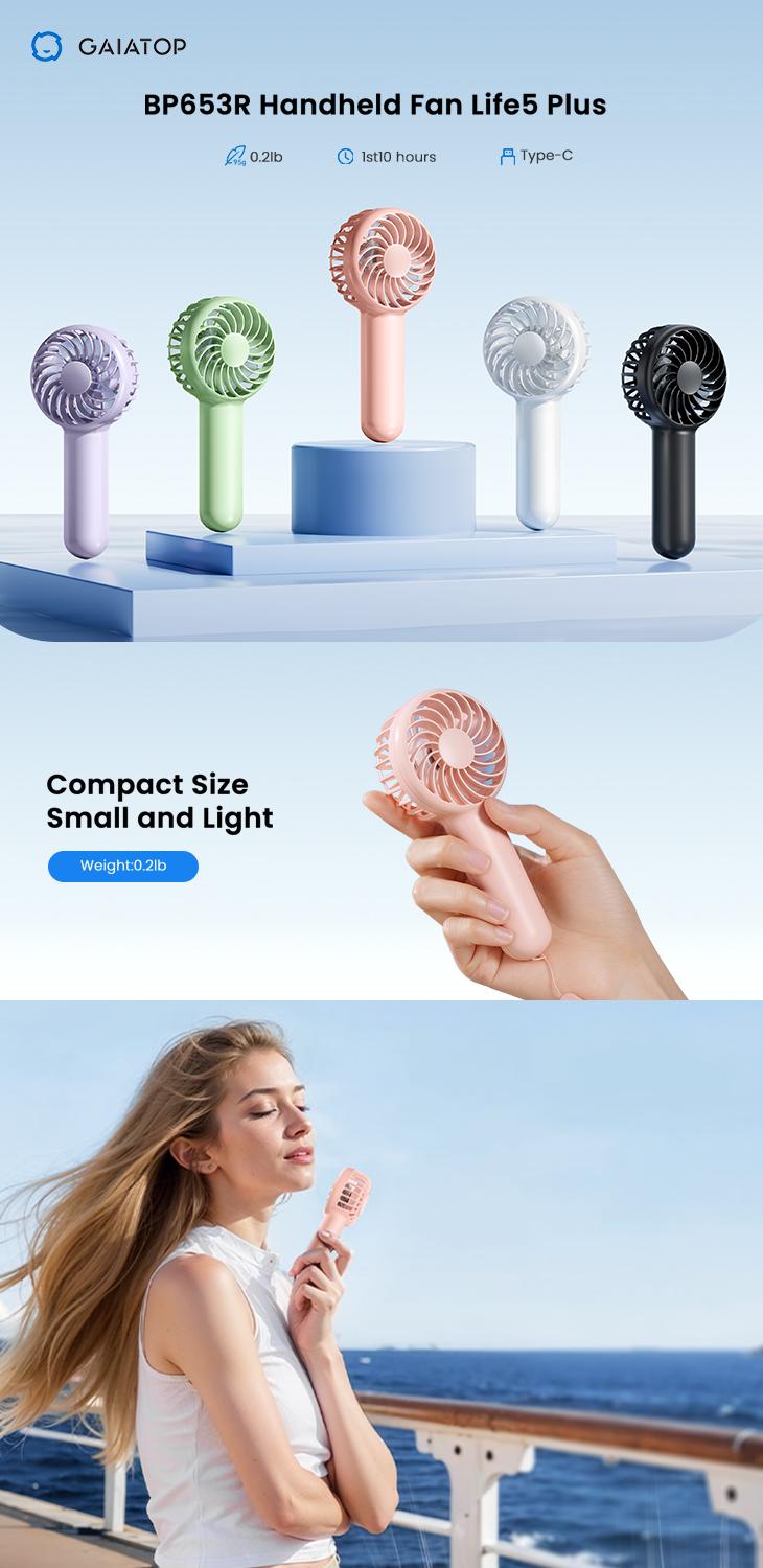 GAIATOP Mini Portable Fan, 3-Speed Powerful Handheld Fan, Cute 2000mAh Battery-Operated Design, Small Personal Fan, USB Rechargeable Makeup Eyelash Fan, Travel Essential for Women & Girls Fans   Valentine's Day gift