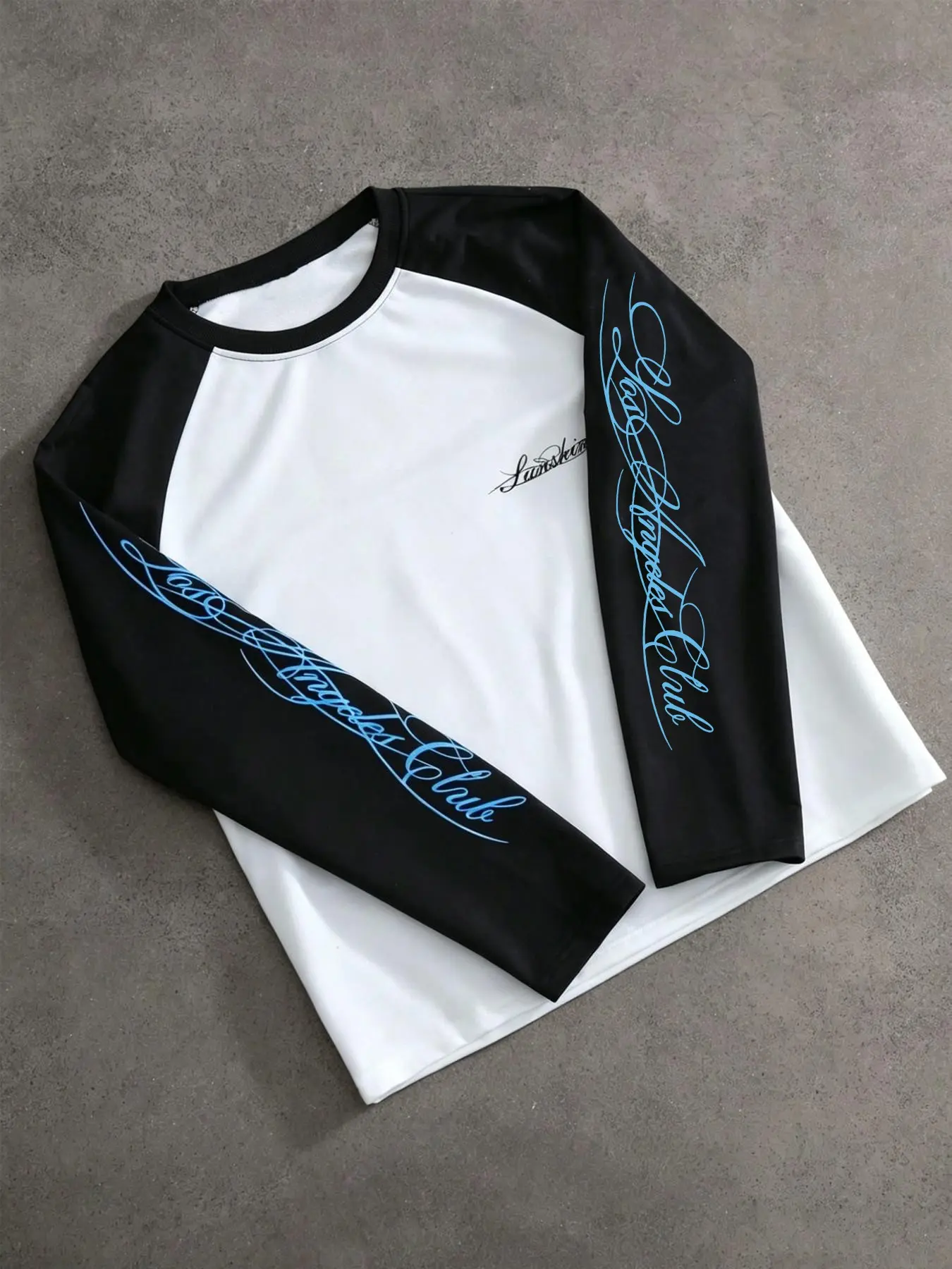 Unisex Black & White Raglan Sleeve Los Angeles Club Script Print 