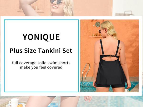 Yonique Plus Size Tankini Swimsuits for Women's with Shorts Flyaway Bathing Suits Two Piece Swimwear Ladies Summer Beach Holiday Swimwear