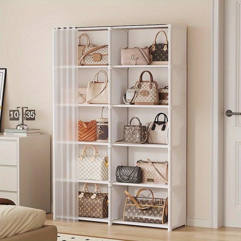 High Metal and Plastic Storage Cabinet with Dust Cover, Ideal for Clothes, Shoes, Accessories, Modern Durable Organizer, Installable Closet System