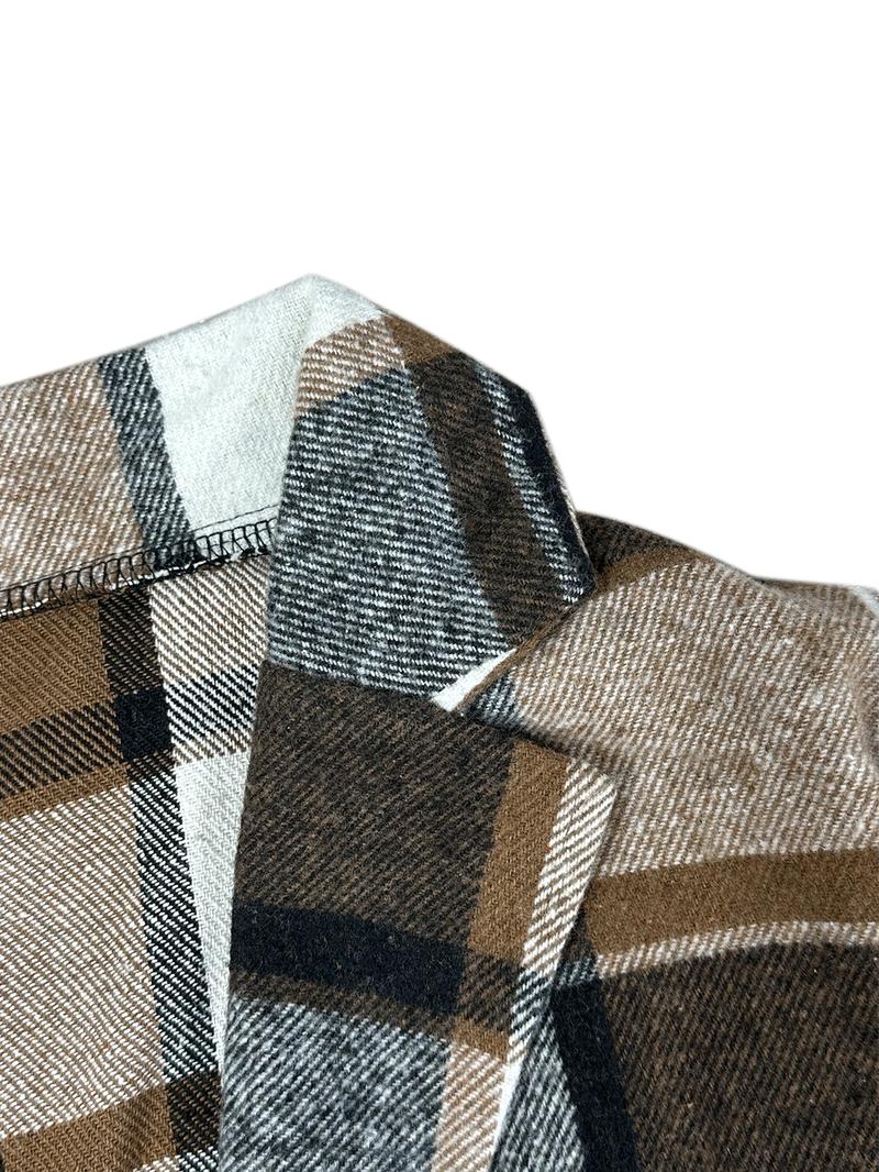 Women's Plaid Print Button Front Lapel Neck Coat, Casual Long Sleeve Outerwear for Fall & Winter, Ladies Clothes for Daily Wear, Jackets