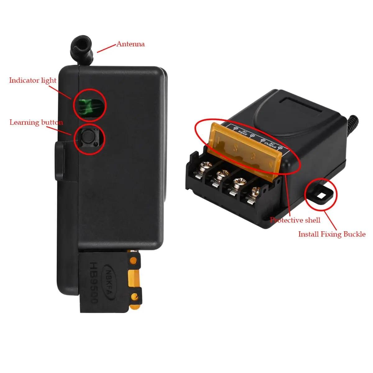 433Mhz Wireless Remote Control Switch AC 110V 220V 10A Relay 1CH Receiver Controller and 2botton RF 433 Mhz