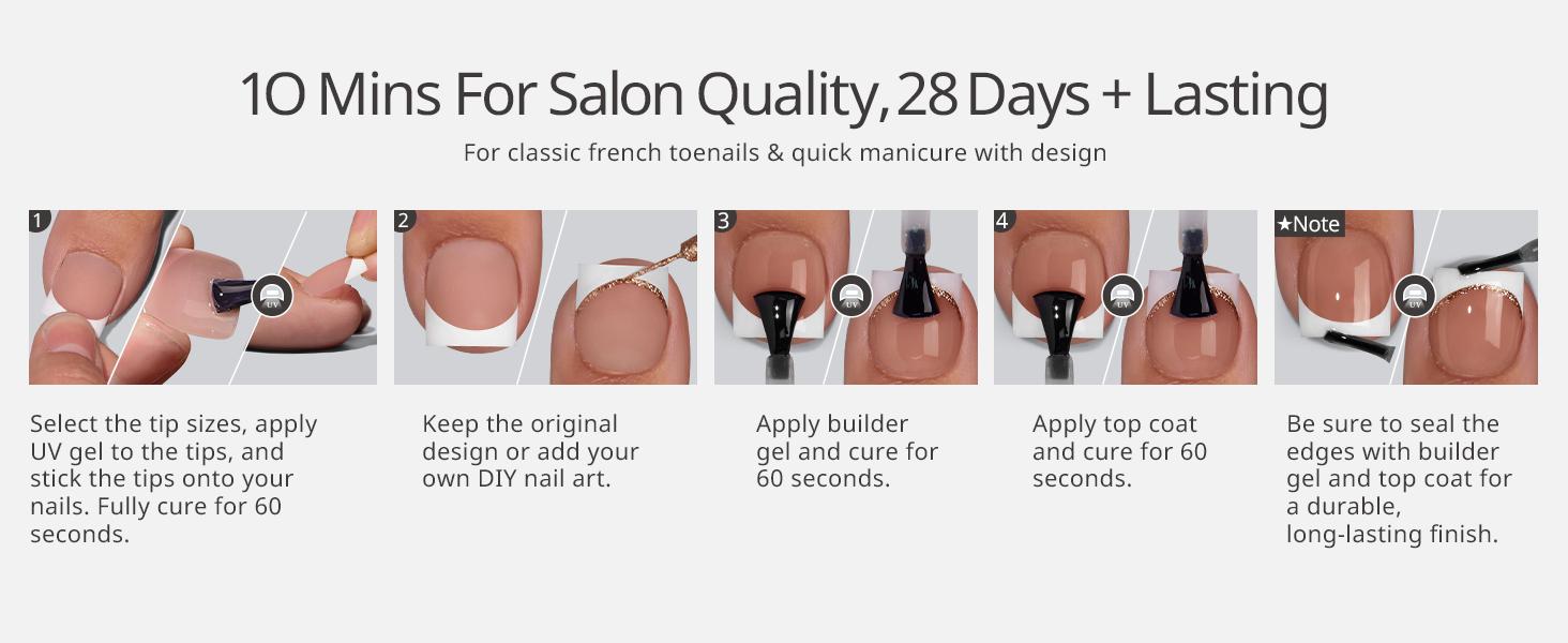 btartboxnails XCOATTIPS Toe Nail Tips - Product only 160pcs  Real Square Brown French Tip Short Toenail Press Ons Fit for Short & Extra Short Toenails Bed,Soft Gel Toe Nail Tips for Women