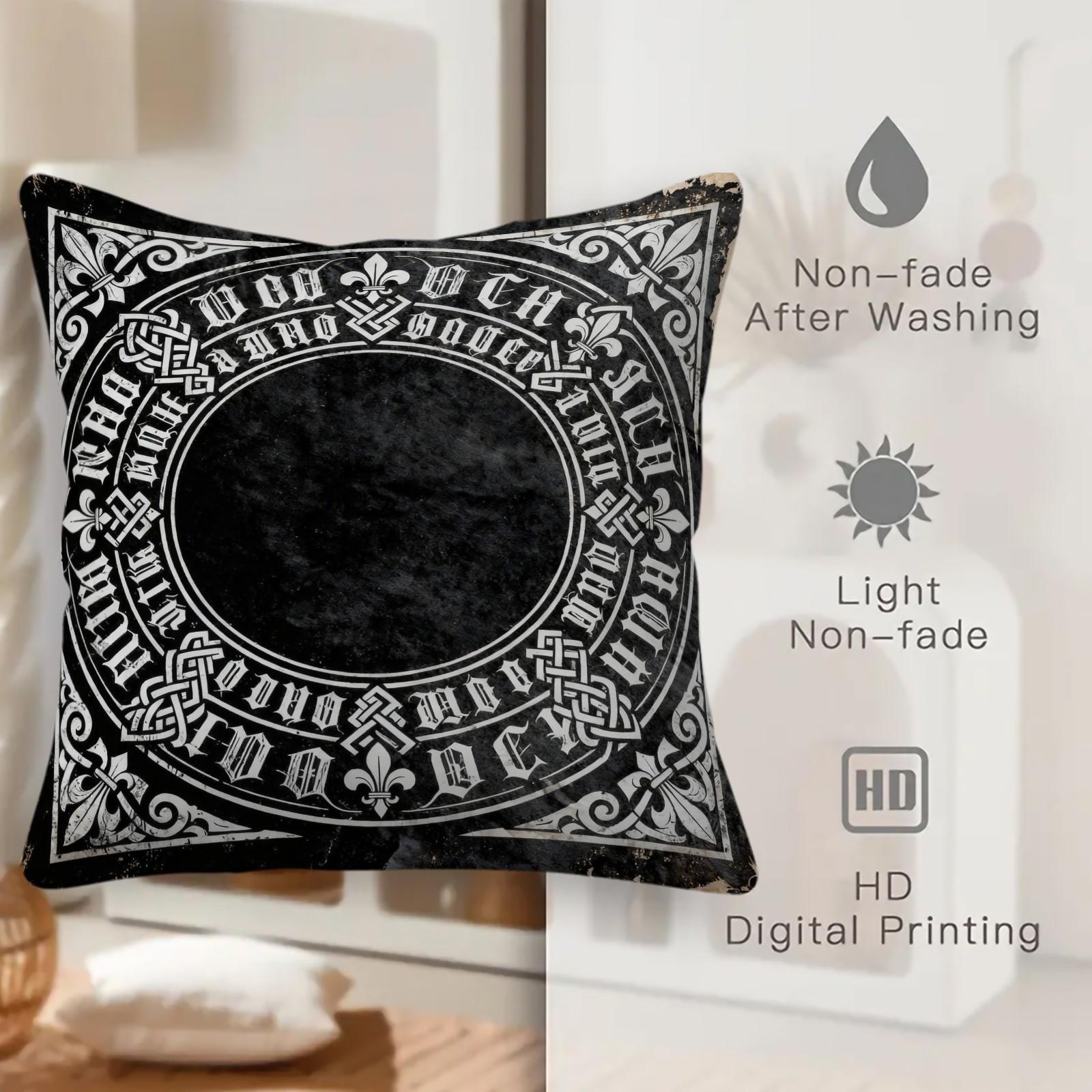 1 Pack Gothic Vintage Print Throw Pillow, Celtic Knot & Fleur-de-lis Decorative Accent Cushion, HD Digital Print Zippered Pillow Cover, Non-Fade Washable, 18×18 Inch Home Decor Pillow for Sofa, Bed, Chair