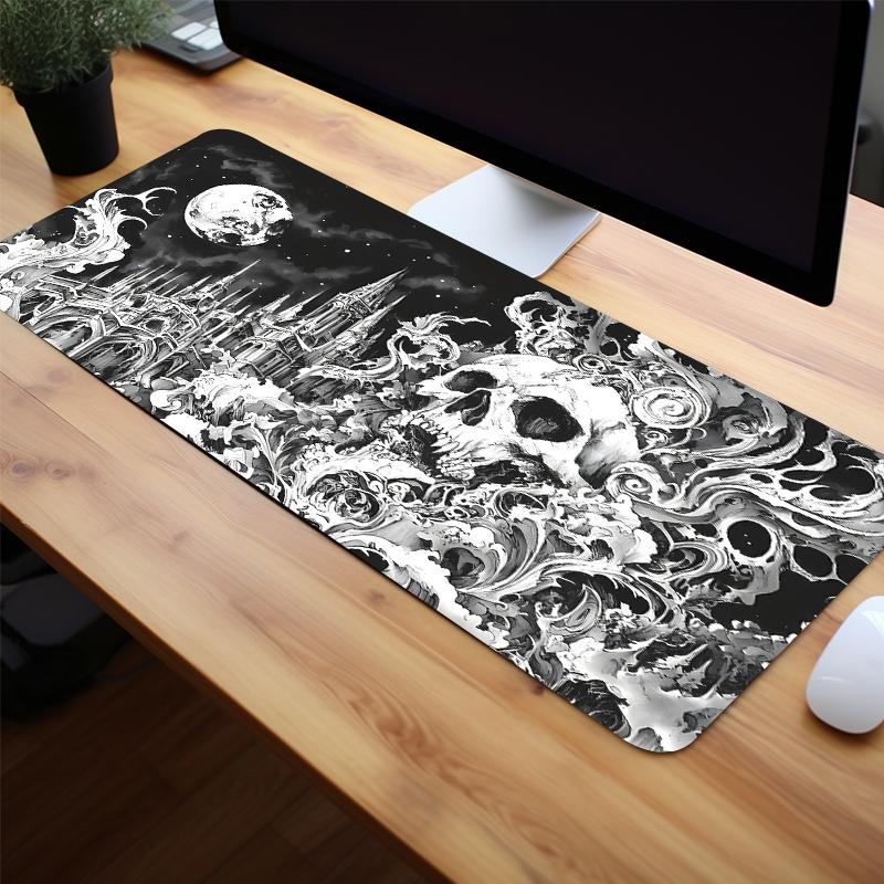 Extra Large Gothic Moon & Skull Mouse Pad Dark Fantasy Gaming Desk Pad 35x16 Inch Computer Keyboard Mousepad with Non-Slip Rubber Base Durable Stitched Edge Perfect Gift for Home and Office Gaming Desk Accessory
