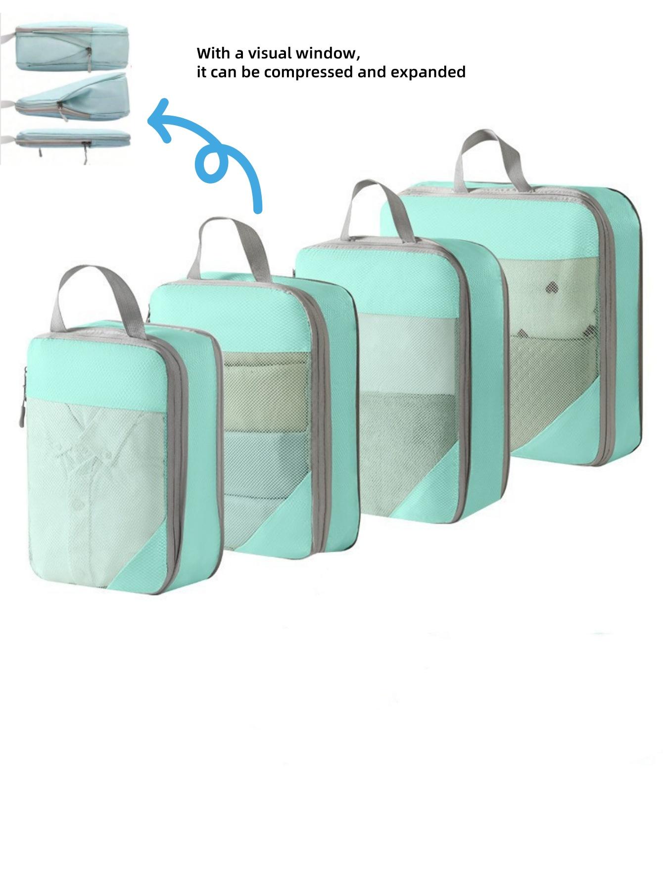 4-Piece Expandable Compression Packing Cubes Set, Space-Saving Travel Organizer Bags with Mesh Window, Ideal for Luggage Organization, Travel Accessories