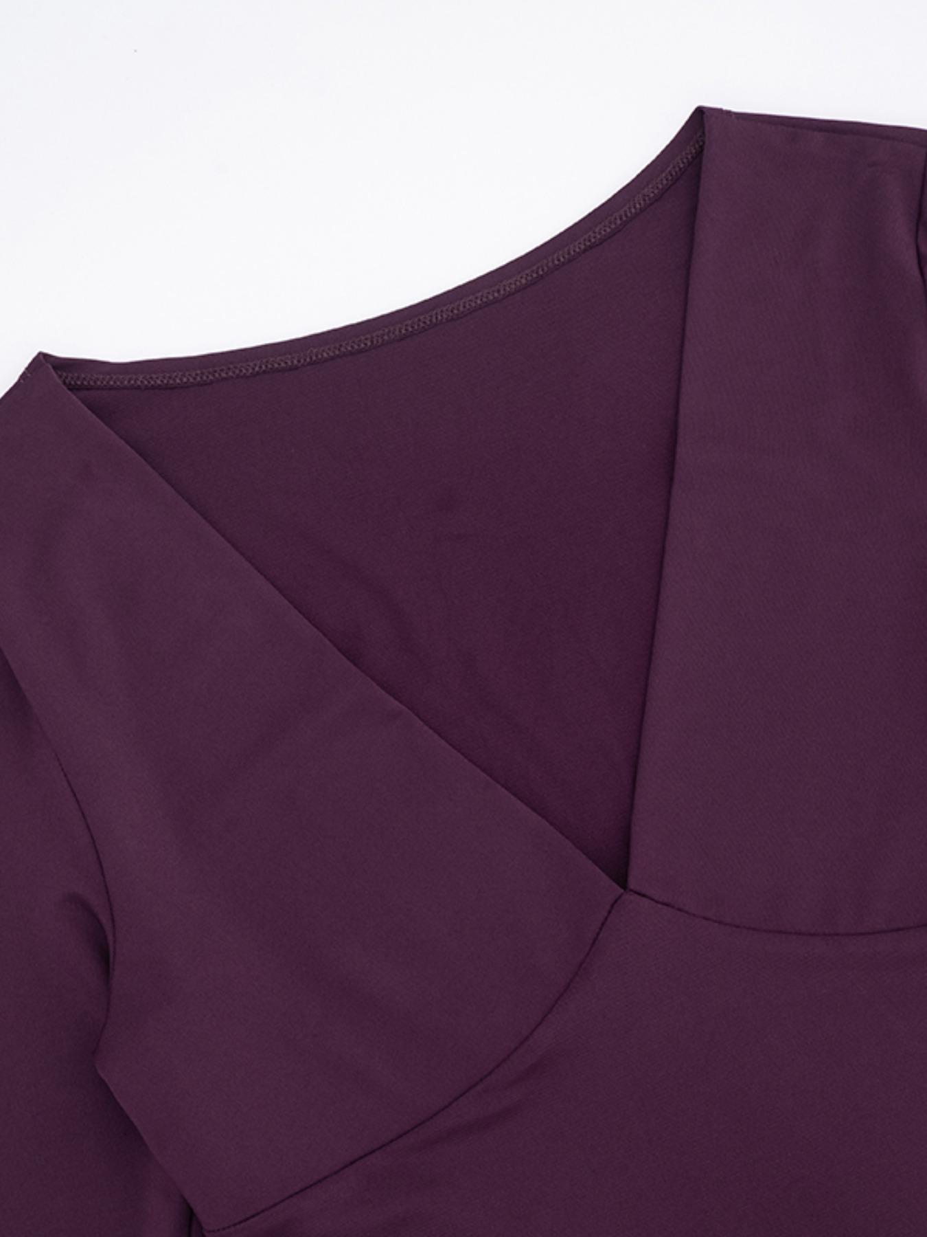 Women's Fashion Casual Solid Color Deep V Neck Flounce Sleeve Fitted T-Shirt Top, Comfortable Spring & Fall Wear, Versatile Ladies' Clothing Womenswear